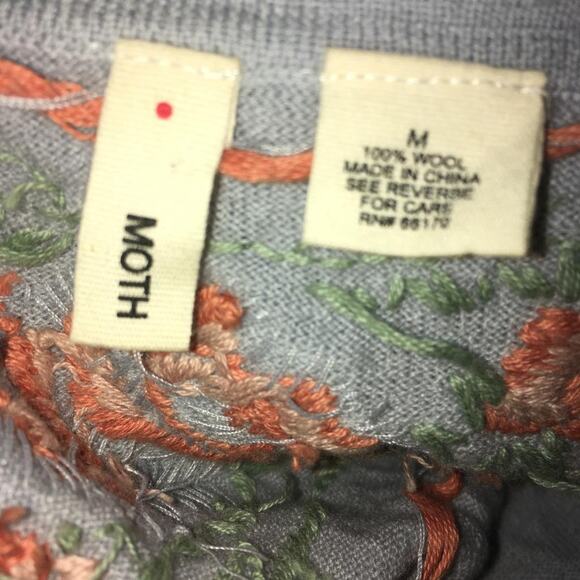 Moth Pink Bead & Embroidered Flower Detailed 100% Wool Blue Cardigan Sweater M - Picture 7 of 7